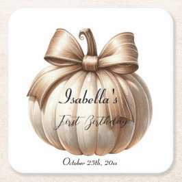 Porta-copo De Papel Quadrado Pumpkin First Birthday Sticker - Festa de Hallowee