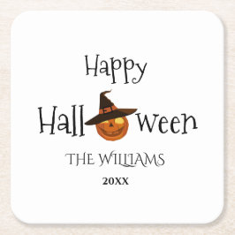 Porta-copo De Papel Quadrado Pumpkin Happy Halloween Personalizado