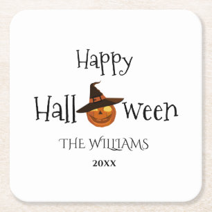 Porta-copo De Papel Quadrado Pumpkin Happy Halloween Personalizado
