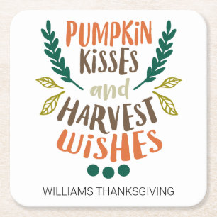 Porta-copo De Papel Quadrado Pumpkin Kisses Colorido Personalizado Ação de Gr