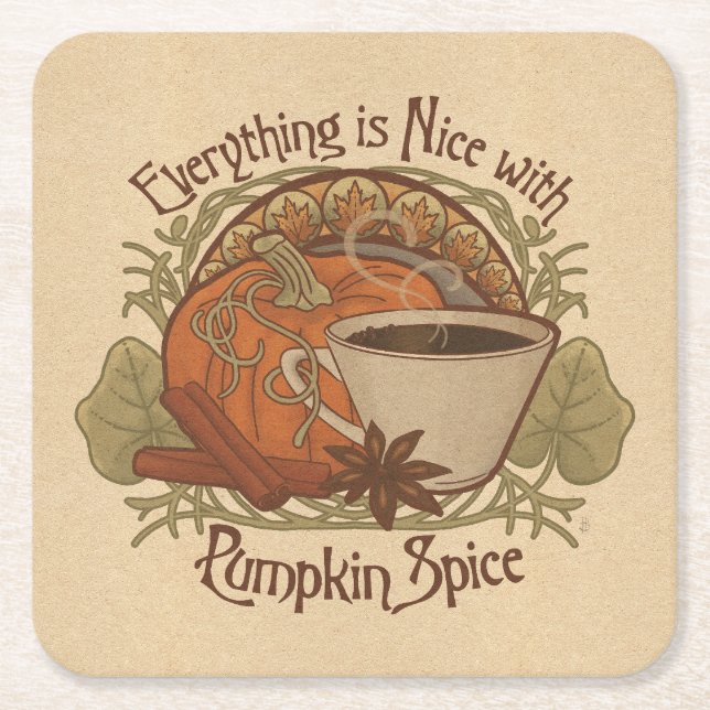 Porta-copo De Papel Quadrado Pumpkin Spice Coffee (Frente)
