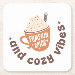 Porta-copo De Papel Quadrado Pumpkin Spice & Cozy Vibes  – Cute PSL Latte Fall