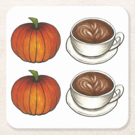 Porta-copo De Papel Quadrado Pumpkin Spice Season Orange Autall Coffee