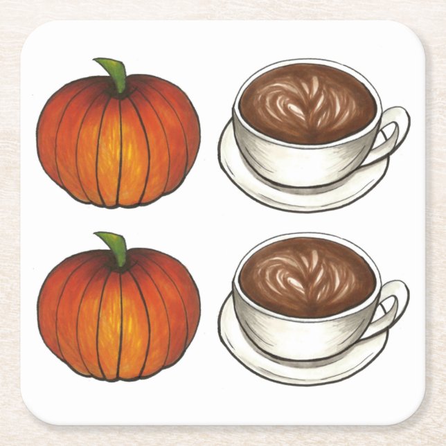Porta-copo De Papel Quadrado Pumpkin Spice Season Orange Autall Coffee (Frente)