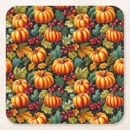 Porta-copo De Papel Quadrado Pumpkins nas Folhas com Berries
