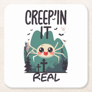 Porta-copo De Papel Quadrado Pun Kawaii de Aranha de Halloween