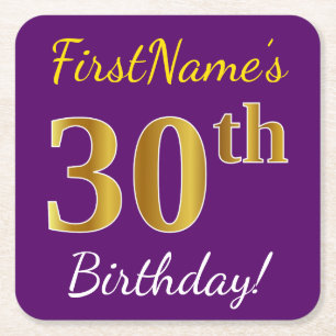 Porta-copo De Papel Quadrado Puro, Faux Dourado aniversário de 30 anos + Nome P