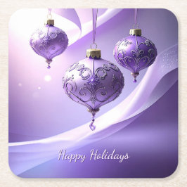 Porta-copo De Papel Quadrado Purple Christmas Ball Holiday Paper Coaster