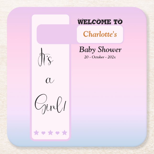 Porta-copo De Papel Quadrado Purple Gradient Cute Eyeball Text Baby Shower (Frente)