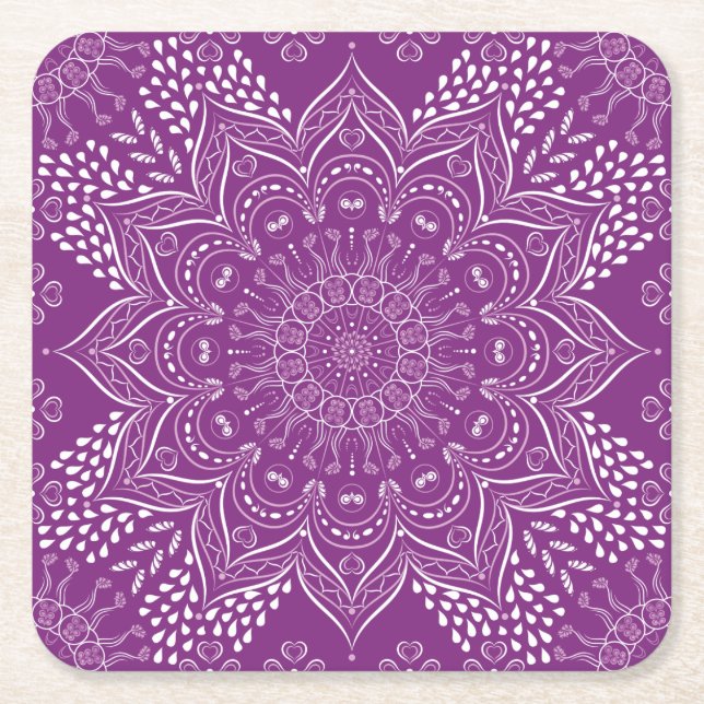 Porta-copo De Papel Quadrado Purple Mandala (Frente)