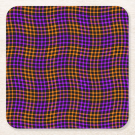 Porta-copo De Papel Quadrado Purple Orange Plaid Checker Seamless Pattern