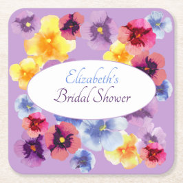 Porta-copo De Papel Quadrado Purple Pansy Boho Floral Bridal Shower