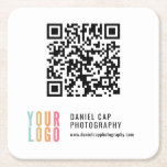 Porta-copo De Papel Quadrado QR Code Custom Logo Promotional Coasters<br><div class="desc">Easily personalize these custom paper coasters with your logo, QR code and other details. Promote your business with our personalized coasters made from sturdy 50 pt. pulp board. These minimalist coasters are tough, durable, and absorbent – perfect for branding your business. These coasters can be personalized to any color to...</div>