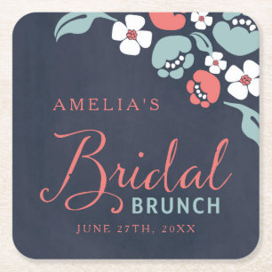 Porta-copo De Papel Quadrado Quadrado de Bridal Floral de Chalkboard Bluish