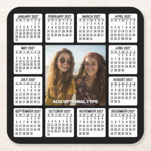 Porta-copo De Papel Quadrado Quadrado de Calendário com Foto no Centro