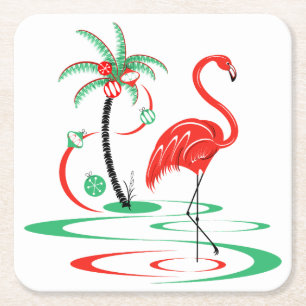 Porta-copo De Papel Quadrado Quadrado vermelho do flamingo do Natal
