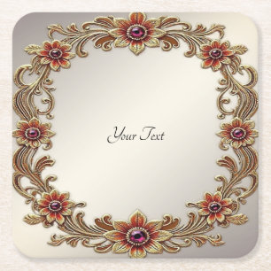 Porta-copo De Papel Quadrado Quadro Floral Dourado com Porta copos de papel de 