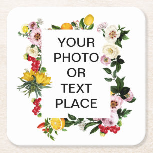 Porta-copo De Papel Quadrado Quadro mediterrâneo personalizável frutado floral