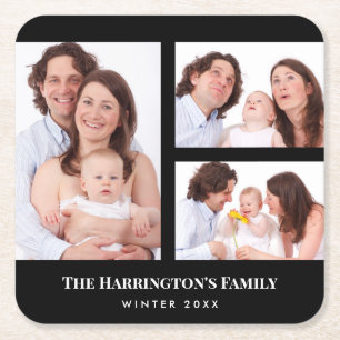 Porta-copo De Papel Quadrado Quadro Preto de Colagem de Fotos da Família de Seç