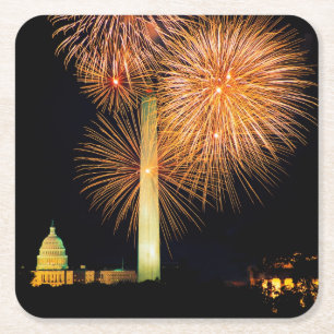 Porta-copo De Papel Quadrado Quarto de julho, exposição do fogo-de-artifício