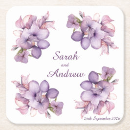 Porta-copo De Papel Quadrado Quatro Flores Lilah: Portas copos de Casamento Per