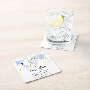 Porta-copo De Papel Quadrado "Que A Aventura Comece!" Chá de fraldas de Mapa vi