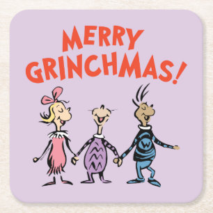 Porta-copo De Papel Quadrado Quem está de mãos dadas Merry Grinchmas