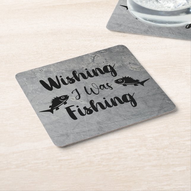 Porta-copo De Papel Quadrado Queria estar pescando uma citação engraçada (Inclinado)