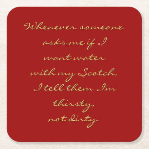 Porta-copo De Papel Quadrado Quero água com meu uísque. - Porta copos Engraçada