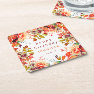 Porta-copo De Papel Quadrado Quic Fall Autumn Watercolor Floral Happy Birday