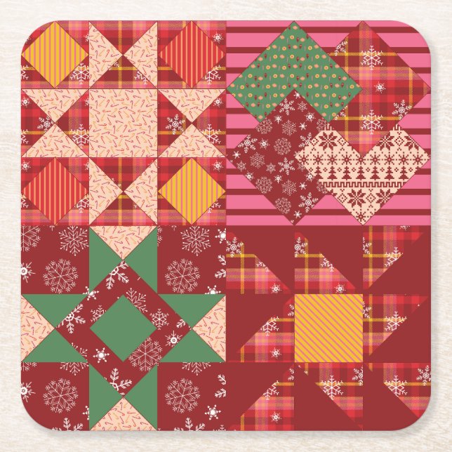 Porta-copo De Papel Quadrado Quilados Quadrados de Natal (Frente)