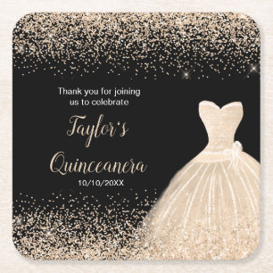 Porta-copo De Papel Quadrado Quinceanera Champagne Faux Glitter
