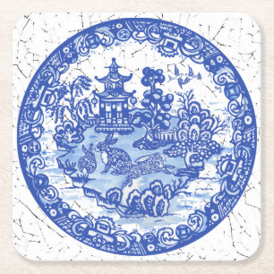 Porta-copo De Papel Quadrado Rabbit Chinoiserie Blue White Willow Único
