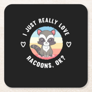 Porta-copo De Papel Quadrado Raccoon Lover Eu Adoro Raccoons