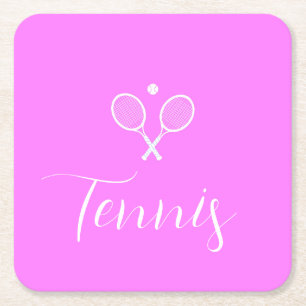 Porta-copo De Papel Quadrado Rackets de tênis e Ball Deep Pink