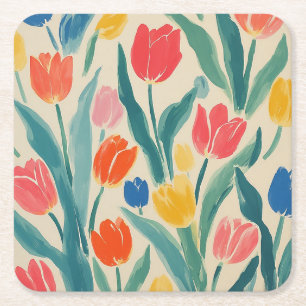 Porta-copo De Papel Quadrado Radiância da Primavera das Tulipas