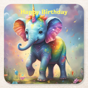 Porta-copo De Papel Quadrado Radiante Maravilha: O Bebê Arco-Íris Elefante Unic