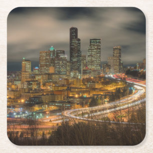 Porta-copo De Papel Quadrado Raias claras dos carros na noite