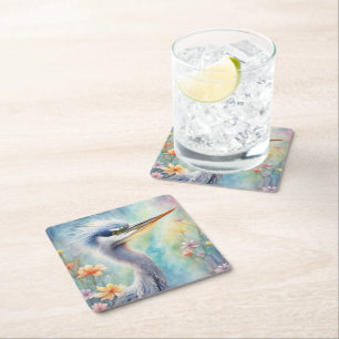 Porta-copo De Papel Quadrado Rainbow Birds Blue Heron 1