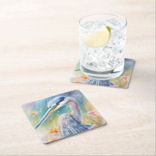 Porta-copo De Papel Quadrado Rainbow Birds Blue Heron 2