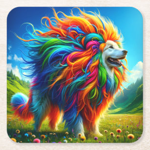 Porta-copo De Papel Quadrado Rainbow Dog