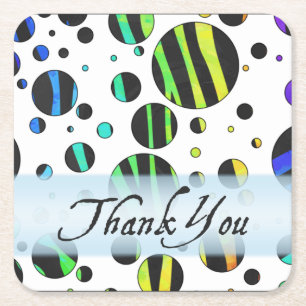 Porta-copo De Papel Quadrado Rainbow Zebra - Padrão de Bolinhas Obrigado