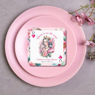 Porta-copo De Papel Quadrado Rainha de Copas Carta de Baralho Chá de Bebê Rosa