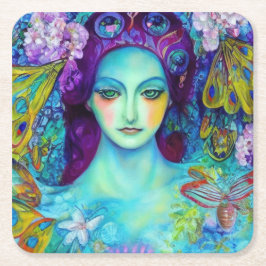 Porta-copo De Papel Quadrado Rainha Fada Encantada com Borboletas