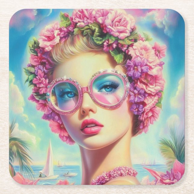 Porta-copo De Papel Quadrado Rainha Tropical Glamor (Frente)