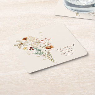 Porta-copo De Papel Quadrado Ramalhete de Flores Silvestres Creme Bridal Shower