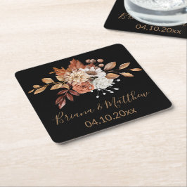 Porta-copo De Papel Quadrado Ramalhete Floral de Outono Conjunto de Posa-Copos