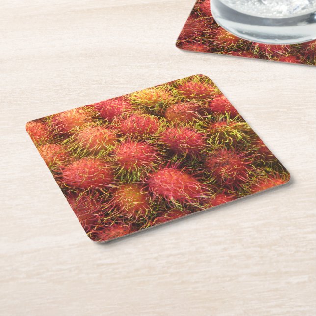 Porta-copo De Papel Quadrado Rambutan Tropical Fruta (Inclinado)