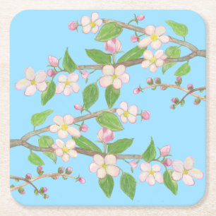 Porta-copo De Papel Quadrado Ramificação da Árvore da Maçã Brilhante Azul