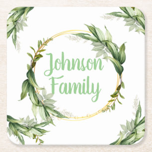 Porta-copo De Papel Quadrado Ramificações de Flor em Árvore Oliveira 